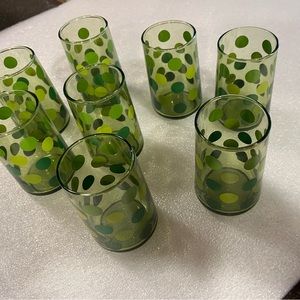 Vintage 1970s Green Polka Dot Juice Glasses-4”-/Set of 8